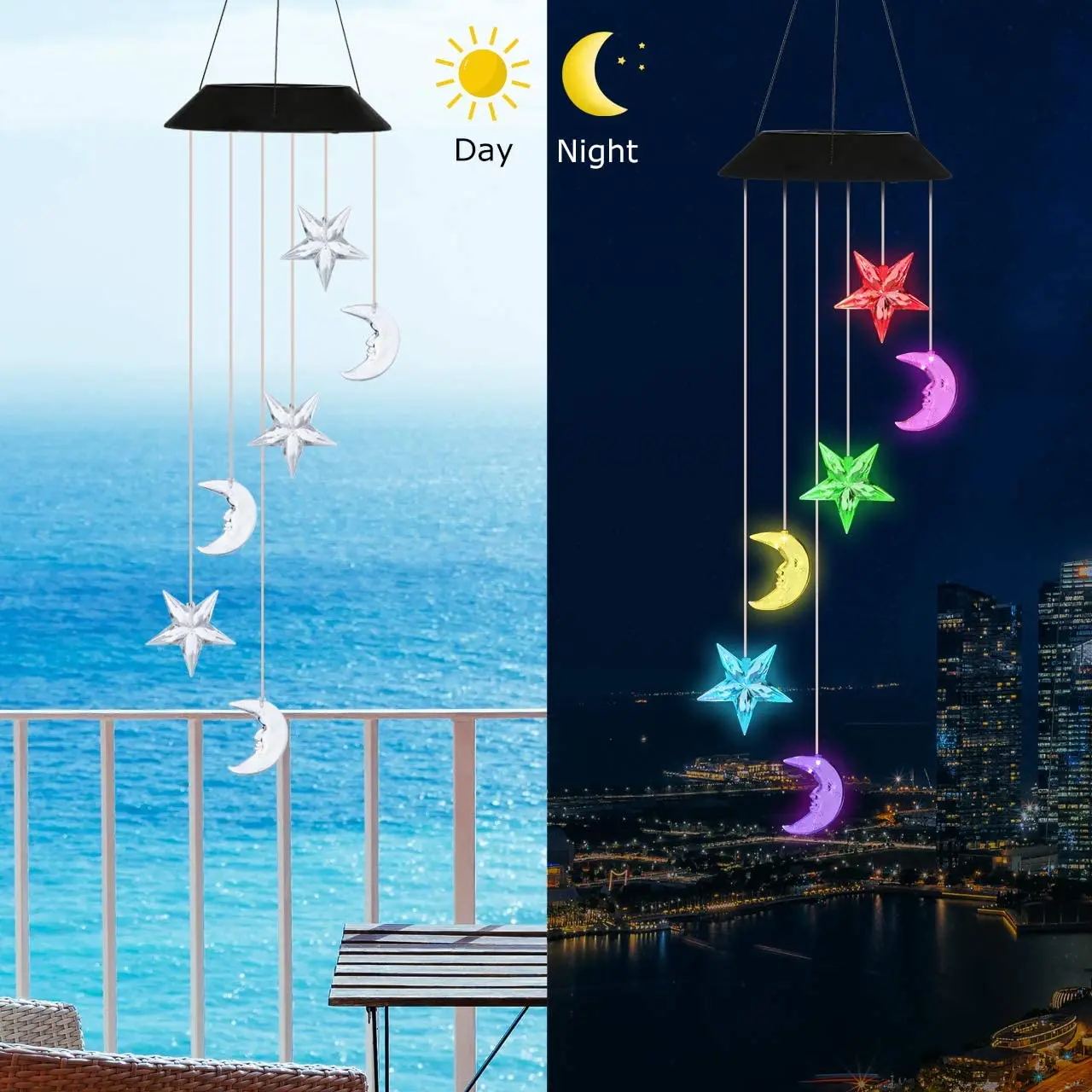 Solar Wind Chime Solar Star Moon Wind Chimes Outdoor Indoor Color Changing Light S Hook For Patio Yard Garden Bedroom Tree Decor