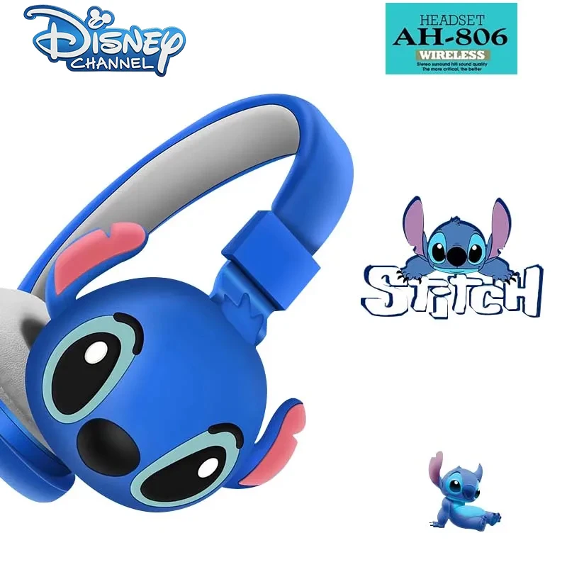 

New Disney Stitch Wireless Bluetooth Headphones AH-806 HIFI Stereo Sound Foldable Headsets with Mic Anime Cartoon Children Gift