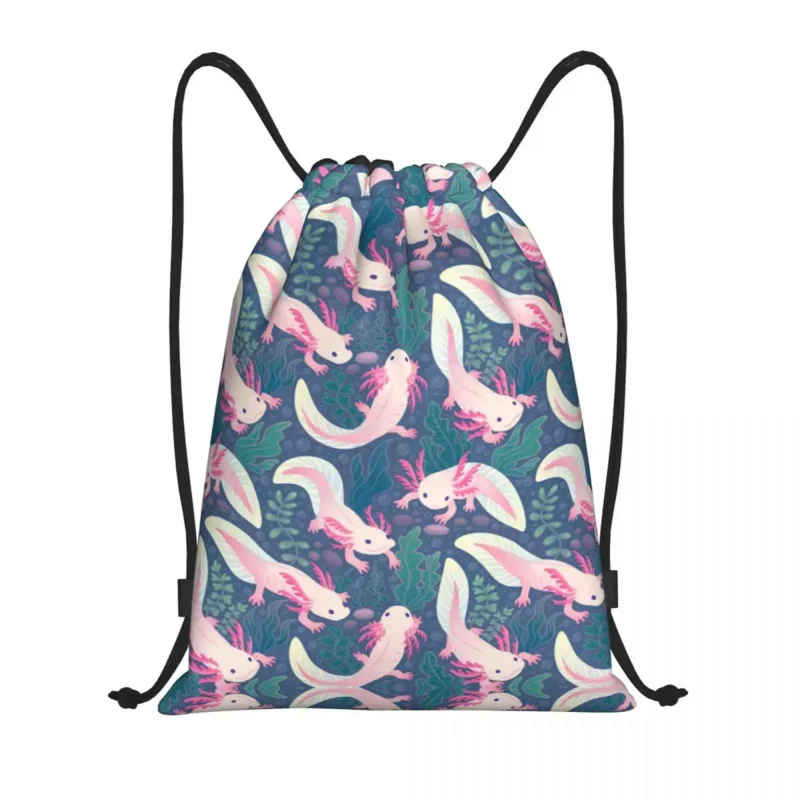 

Custom Cute Axolotls Drawstring Bag Men Women Lightweight Salamander Animal Sports Gym Storage Backpack