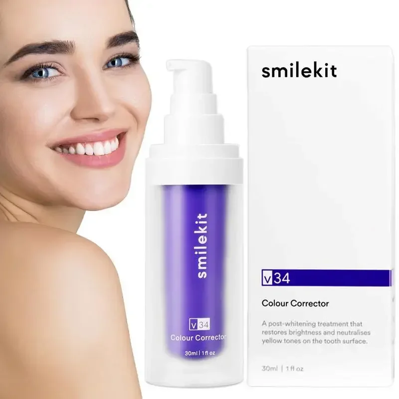 V34 30ml SMILEKIT Purple Whitening Toothpaste Remove Stains Reduce Yellowing Care For Teeth Gums Fresh Breath Brightening Teeth