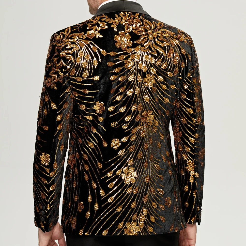 Men's Gold Sequin Blazer Jacket Men 2023 Fashion Slim FIt One Button Dress Suit Blazer Male Party Wedding Stage Costume Homme 5