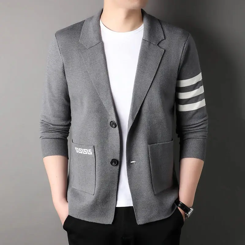 Brand embroidered sweater cardigan men's Spring Autumn classic striped casual Korean knitted coat sweater coats knitted sweater coat knitted cardigan