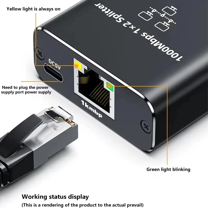 Dual Access Network Cable Splitter, RJ45 Ethernet Port With Gigabit Speed