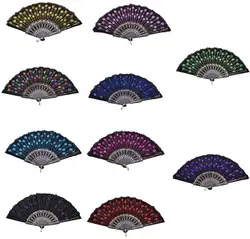 10pcs Hand  Fans Embroidered Sequins Fan Dancing Craft Room Party Decoration