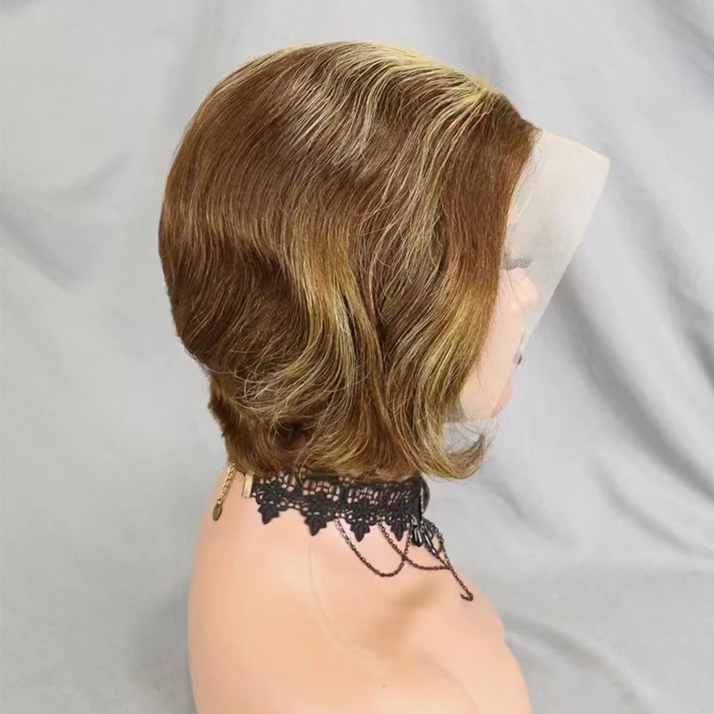 13x4 Lace Front Wig Short Bob 180% Pixie Cut Wave Straight Human Hair Wigs HD Transparent Human Hair Wig For Women Pre plucked