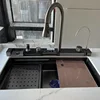 Raindance Waterfall Kitchen Sinks Nano Stainless Steel 304 Home Kitchen Wash Basin Digital Display Embossed Large Single Slot B 5