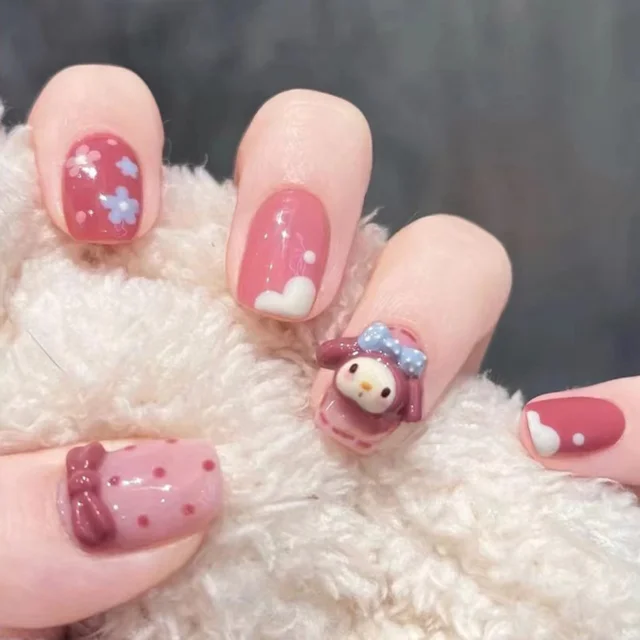 24Ps-Childlike-Fake-Nails-With-Glue-Cute-Kawaii-Personality-Stick-On-Nails-False-Girls-Short-Press jpg