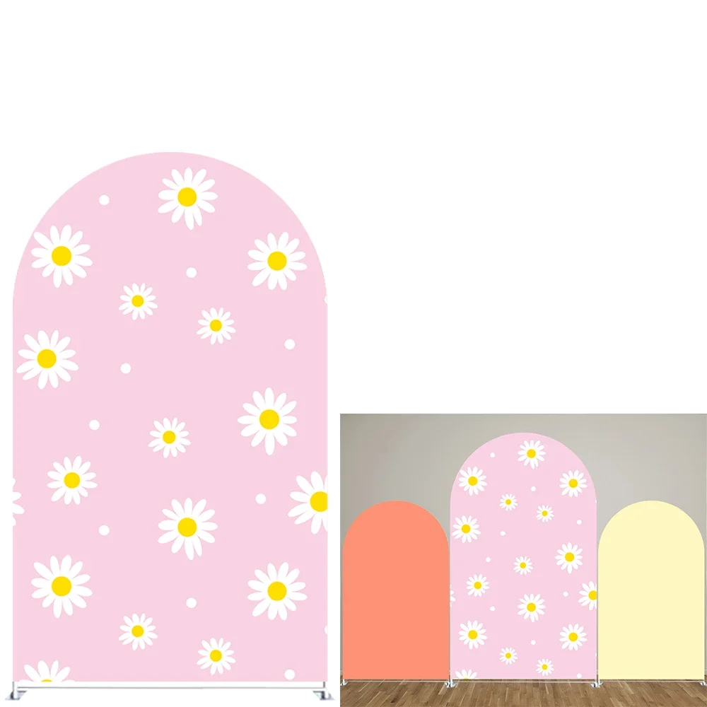 

Pink Orange Daisy Theme Arch Backdrop Covers for Parties, Arched Panels Wedding Birthday and Baby Shower Party Decoration Props