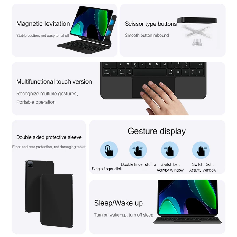 Backlight Magic Keyboard para Xiaomi Pad Tablet Case Alemão Espanhol Árabe mi Pad Pro 11 - Imagem 6