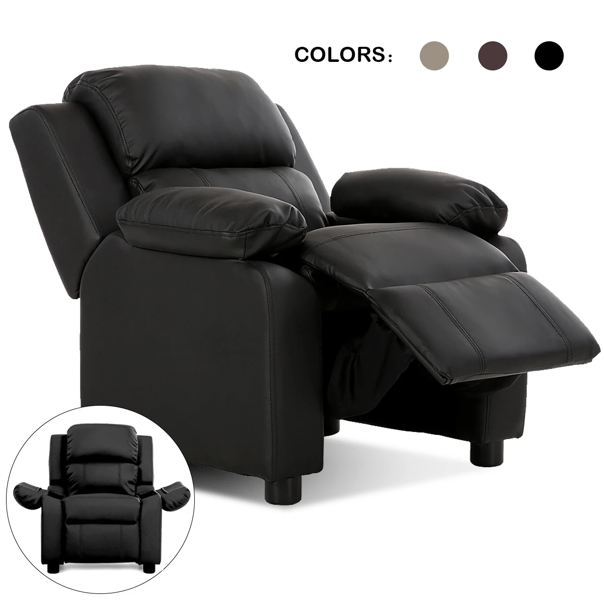 Sofá acolchado de lujo para niños, sillón reclinable, reposacabezas con  brazo de almacenamiento, color negro, HW56511BK|Sofás infantiles| -  AliExpress