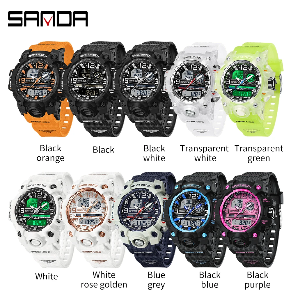 SANDA Brand G Style Ladies' Watches 50M Waterproof Outdoor Sports Military Quartz Watch For Women LED Digital Wristwatch Clock 5