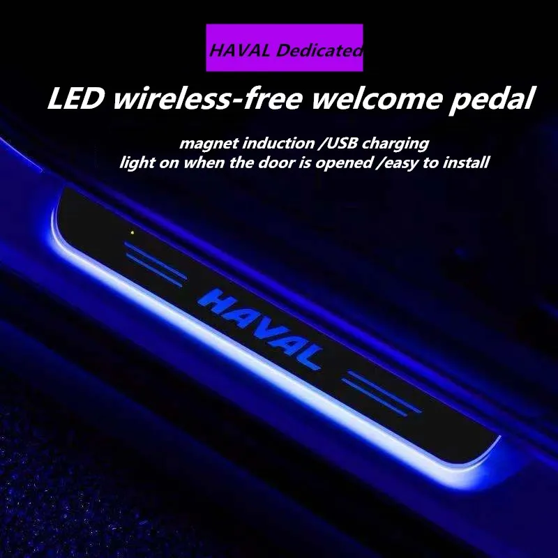 자동차 아크릴 USB 전원 이동 LED 환영 페달, HAVAL H2S H5 H6 H7 H9 M6 F5 F7 용, 자동차 스커프 플레이트 페달, 도어 씰 통로 조명