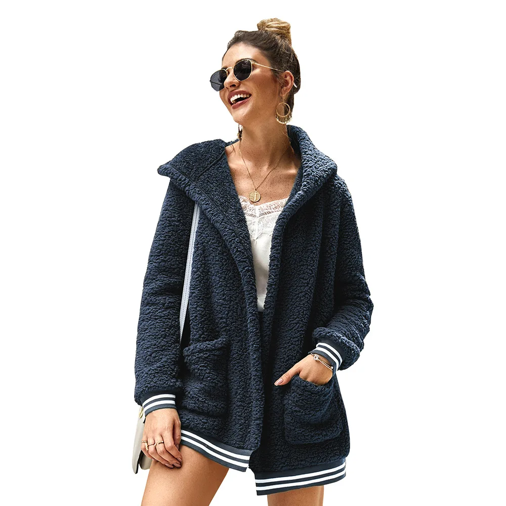 2019 Women Teddy Fleece Sweater Sherpa Fleece Cardigan Large Pockets