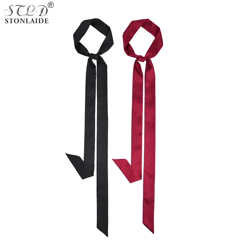 Choice Satin Korean Scarf Narrow Pure Silk Scarf For Women Long Tie Scarf Summer Hats Ribbon Street Ladies Neckerchiefs 5X200CM