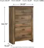 Trinell Rustic 5 Drawer Chest of Drawers with Nailhead Trim, Warm Brown 3