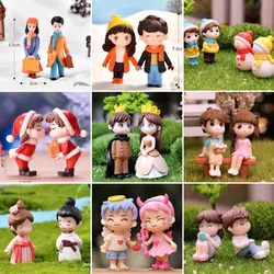 Mini Doll Figurines Lovers Figures Couple Miniature Decor People Boy Girl Model Princess Fairy Garden Gnome Valentine's Day Gift