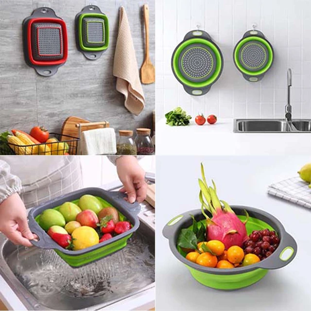 Escurridor plegable para lavar frutas y verduras, cesta de drenaje,  colador, escurridor, cocina - AliExpress