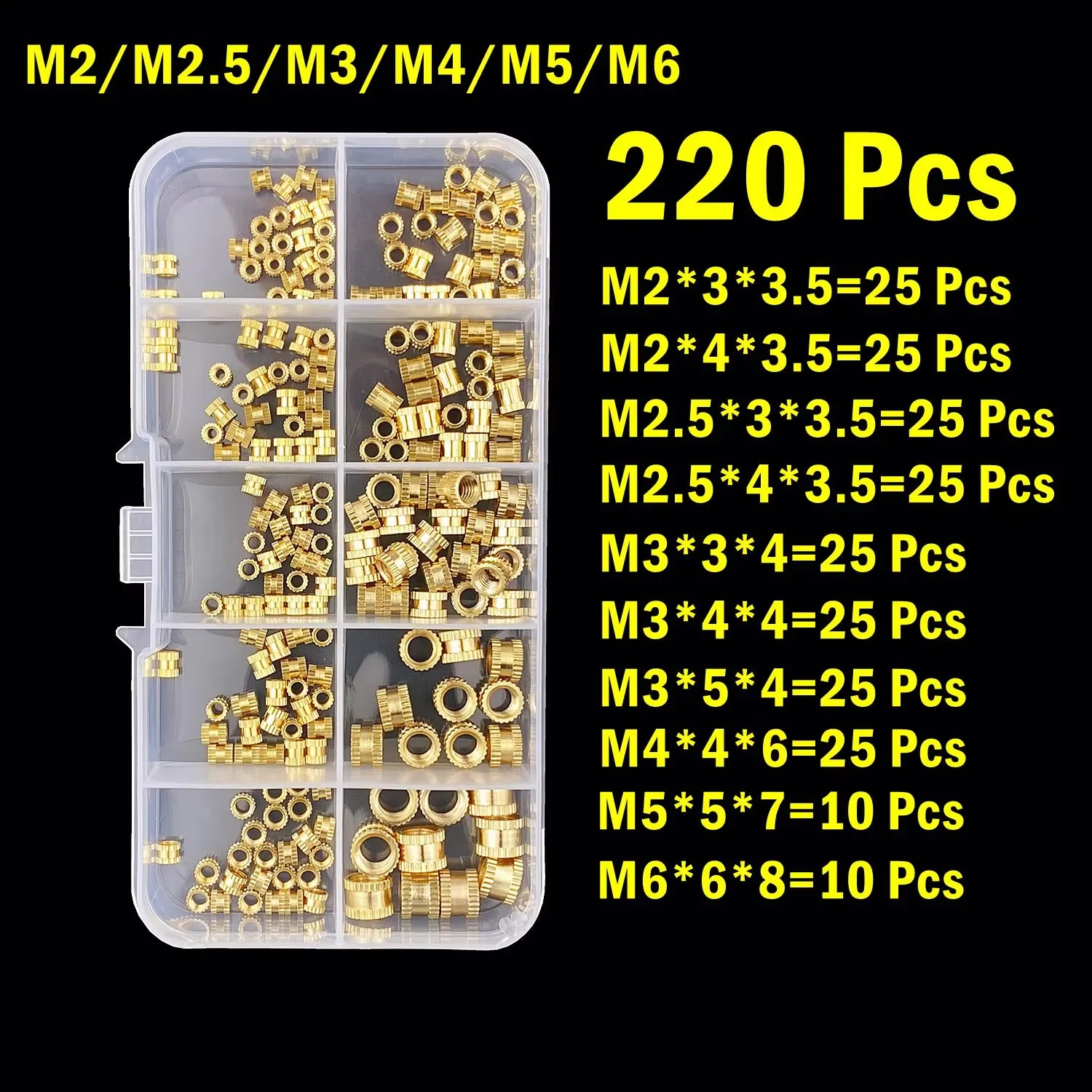 Brass Heat Insert Nut M2 M2.5 M3 M4 M5 M6 Heat Insert Nut Hot Melt Nutinsert Thread Knurled Double Twill Embedment Nuts 3D Printer Accessories