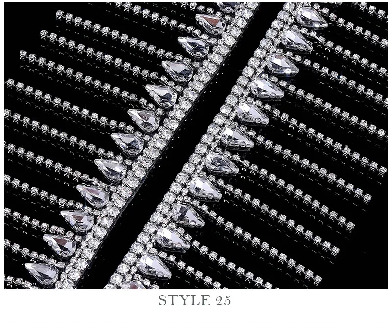 QIAO 1 Yard Kristall-Strassbesatz, mehr geformt, DIY-Reparatur, zum Aufbügeln, Strassband, goldfarben, für Kleid, Schuhe, Taschen, Zubehör, Strass – Detail 8