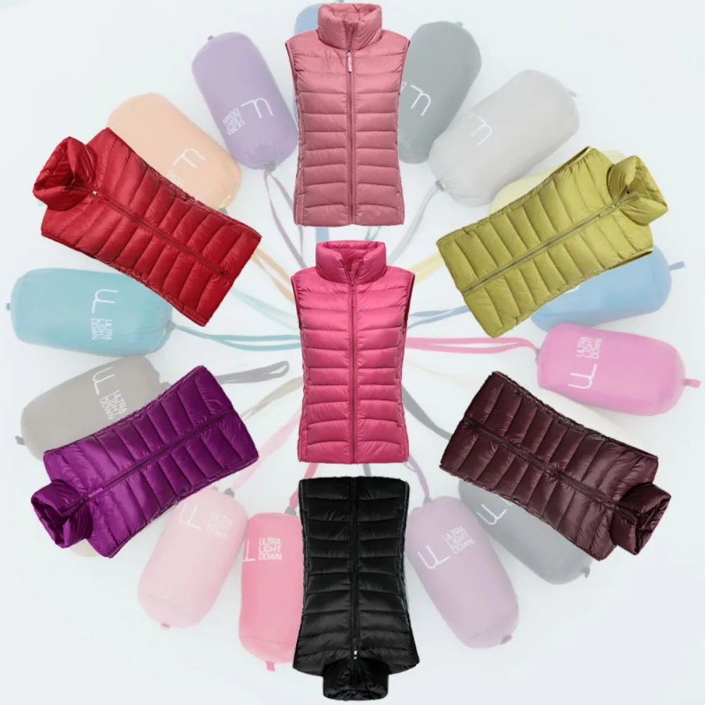 Women Ultra Light Duck Down Vest Jacket Autumn Winter 2023 Sleeveless 90% White Duck Down Vest Coat Stand Collar Warm Waistcoat