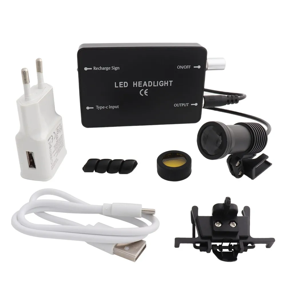 

5W Headlight Filter Dental Loupes Magnification Binocular Magnifier Dentistry Surgical USB Battery with Belt Clip EU Charger