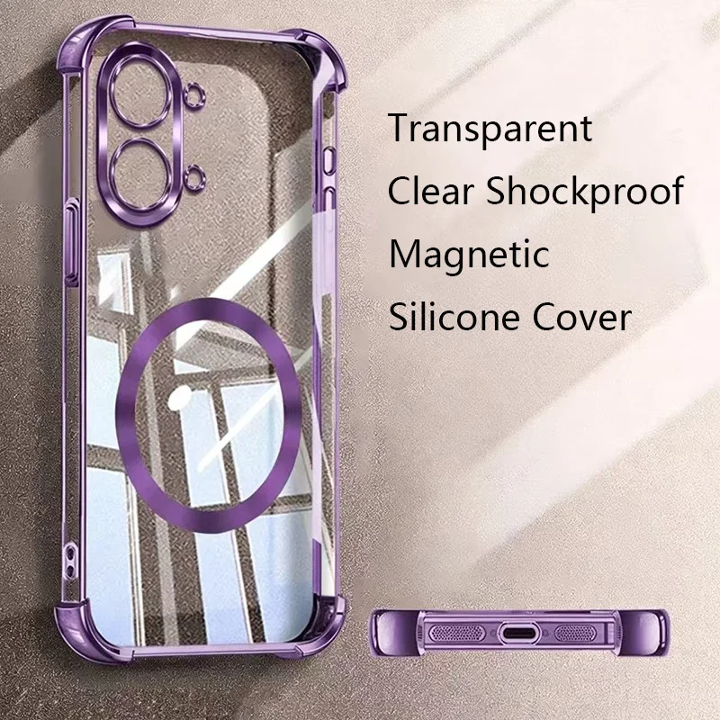 Clear Shockproof Magnetic Case with Wireless Charging Soft Cover