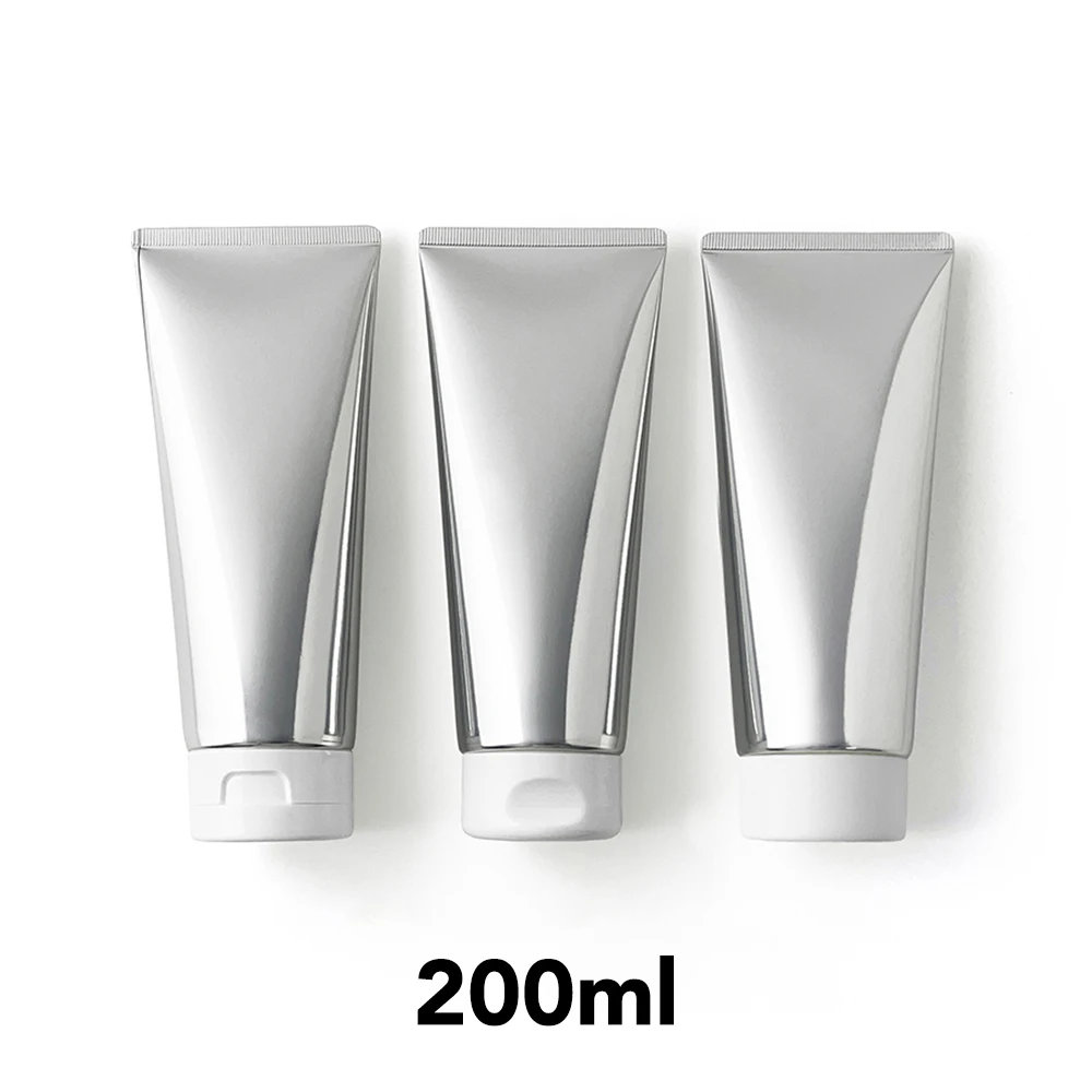 

200g Silver Squeeze Bottle 200ml Refillable Cosmetics Container Lotion Hand Cream Empty Soft Tube Aluminum Plastic