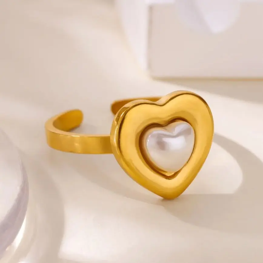 Pearl Heart Ring Stainless Steel