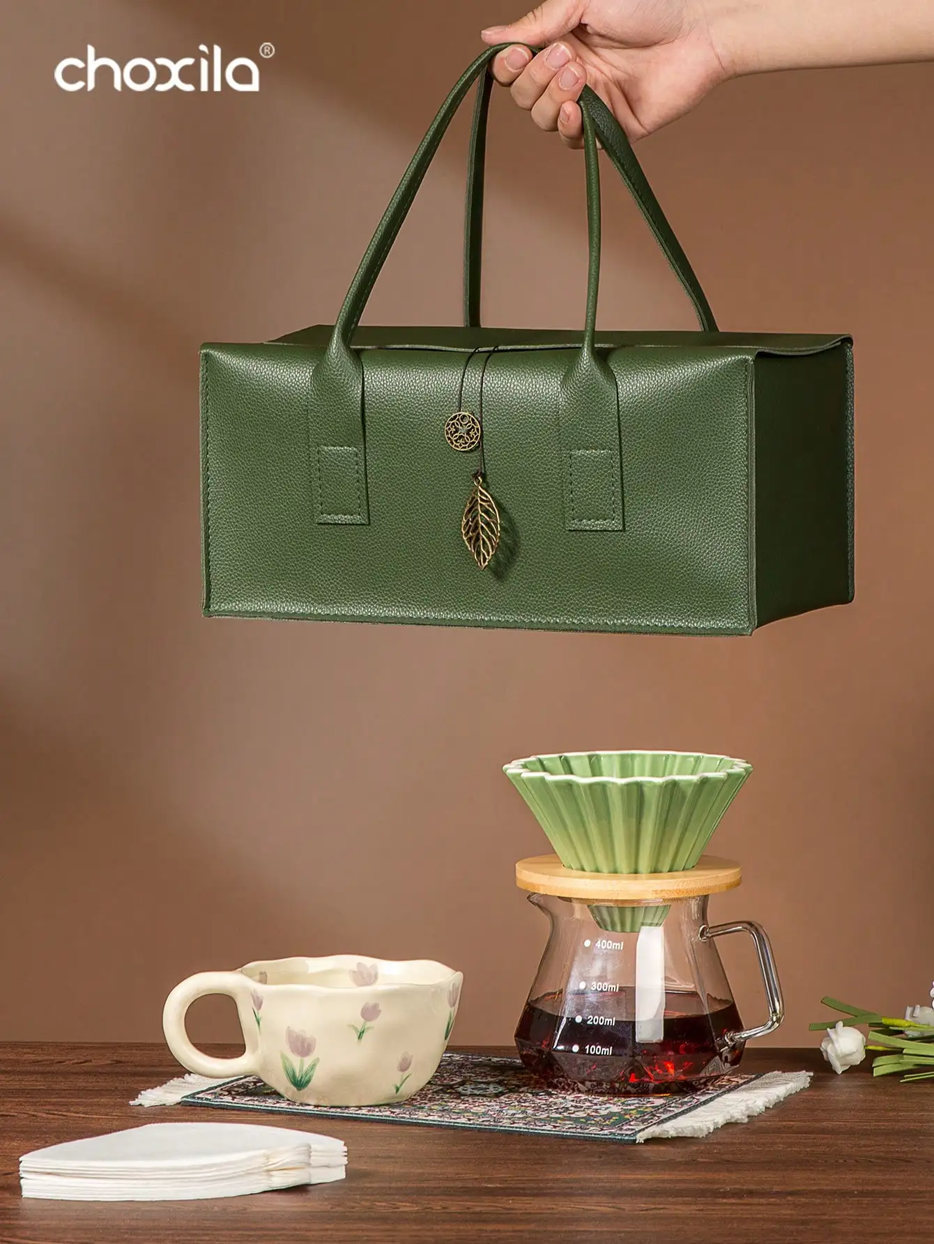 8-Piece Pour Over Coffee Set with Green Gift Bag -...