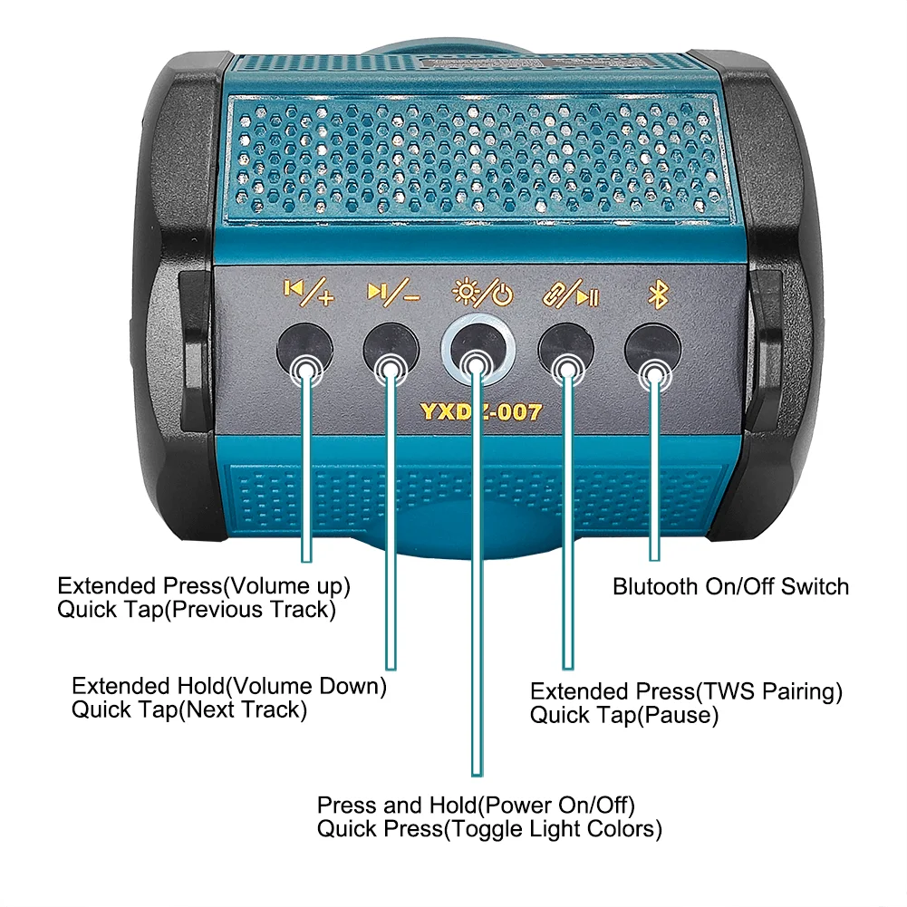 PATUOPRO Cordless Bluetooth Speaker Box Portable Wireless Surround Player Loudspeaker Compatible Makita 18V Battery(No Battery)