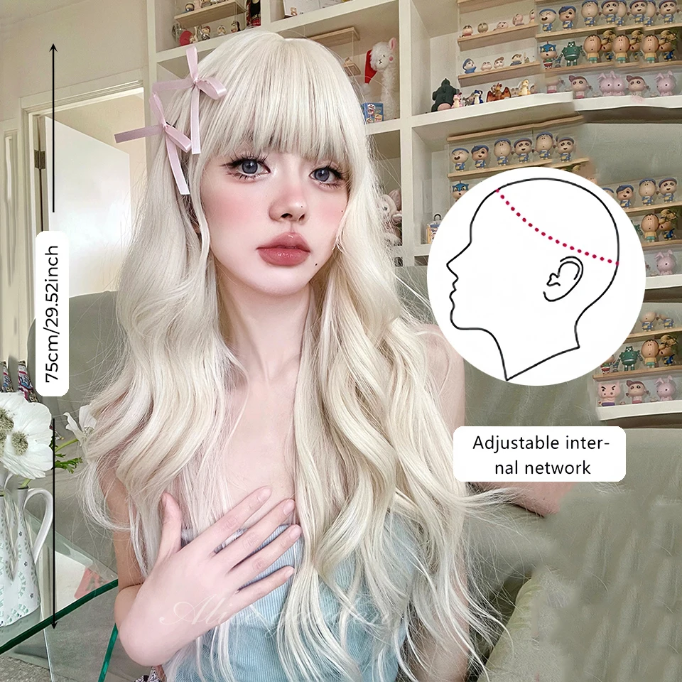 Blonde Synthetic Wig with Bangs for Women Daily Party