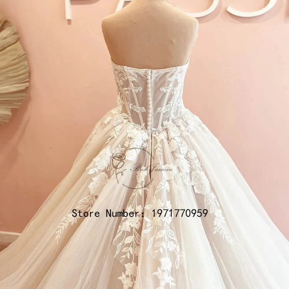 Strapless Glitter Wedding Dress ForPrincess A Line Lace 2024 New Applique Elegant Bridal Gowns Zipper Back Robe De Mariée 3