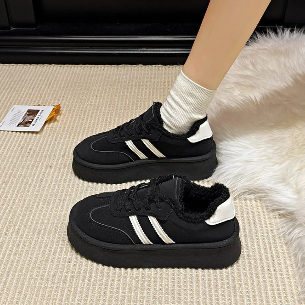 Women's Snow boots 2025 Winter New Vintage Plush Thicken Soft Sole Sneakers Non Slip Comfortable Fashion Lace Up Cotton Shoes