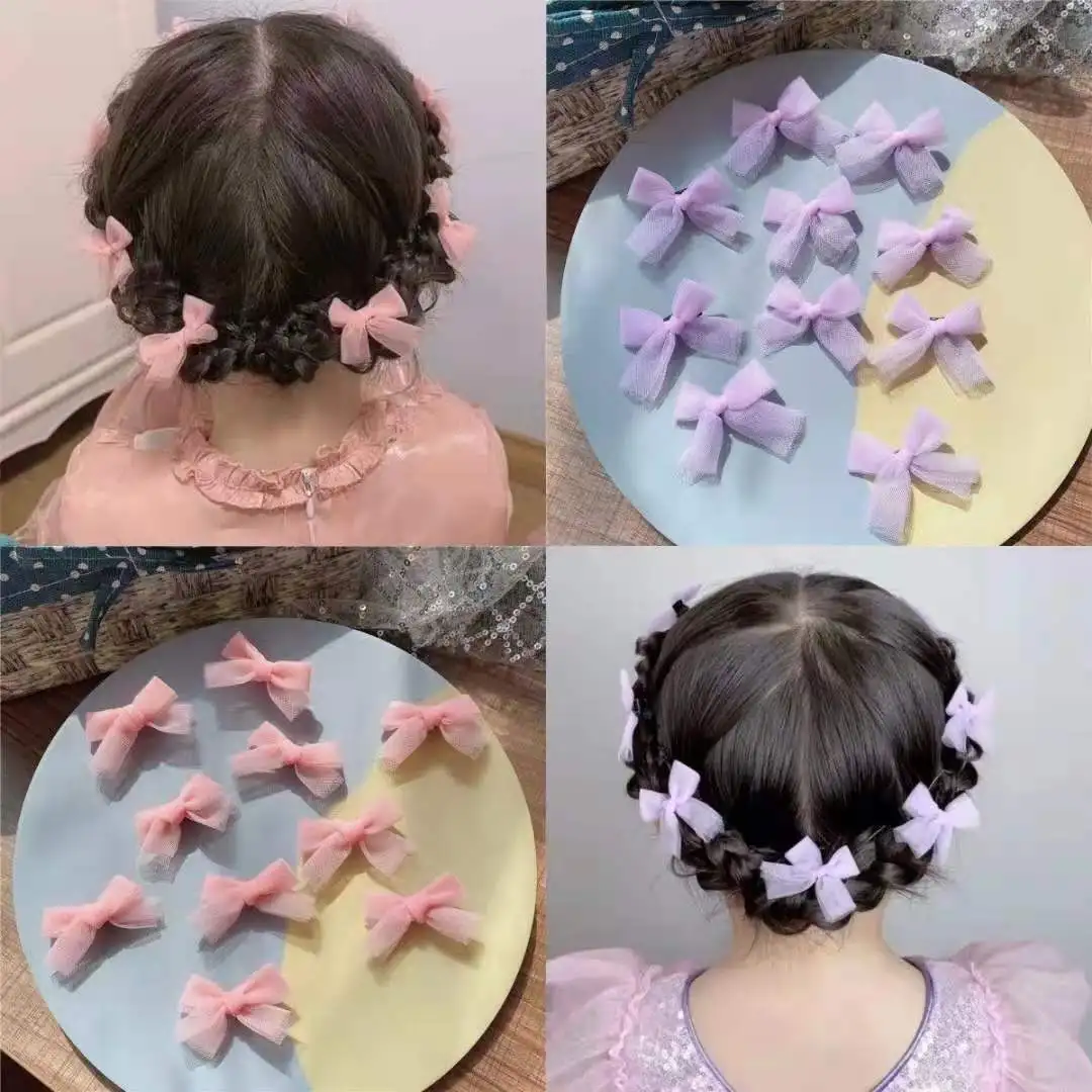 FANYIN【10 pieces】New Mini Mesh Bow Hair Clip for Girl Cute and Sweet Duck Beak Clip Fashionable Versatile Headwear Accessories