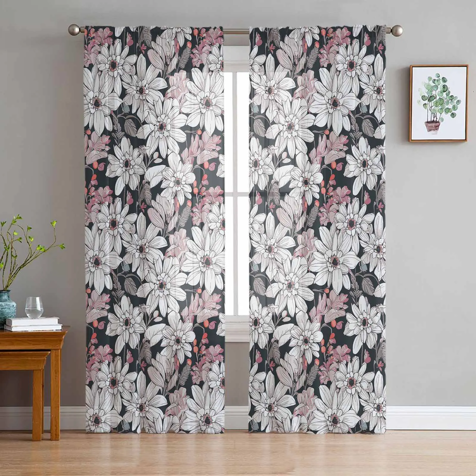 

Flowers Plants Leaves Tulle Curtains for Living Room Bedroom Modern Chiffon Sheer Voile Kitchen Window Curtain