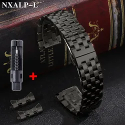 Premium Solid Stainless Steel Watch Band - High - Quality Curved/Flat End Wristband, Available in Various Sizes - 22mm (Black)