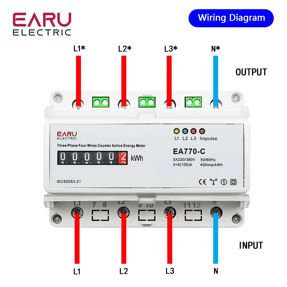 3*220V/380V Three Phase Four Wires Eelectronic Active Energy Meter kWh Power Con