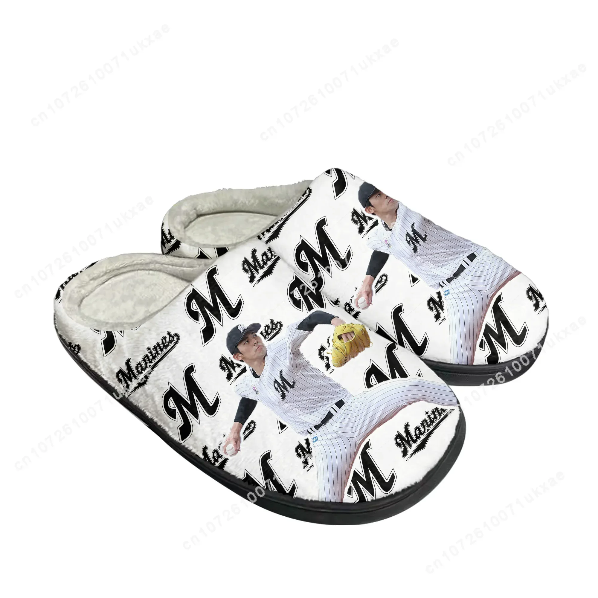 マリーンズ Marines baseball Home Cotton Slippers Mens Womens Plush Bedroom Casual Keep Warm Shoes Thermal Indoor Slipper Customized