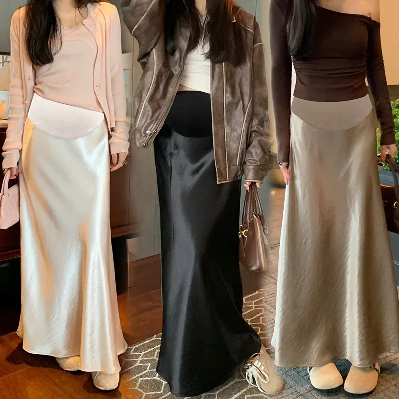 Maternity Half Skirt Satin Fish Tail Belly Support Adjustable Elegant Slimming Fashion Spring Summer