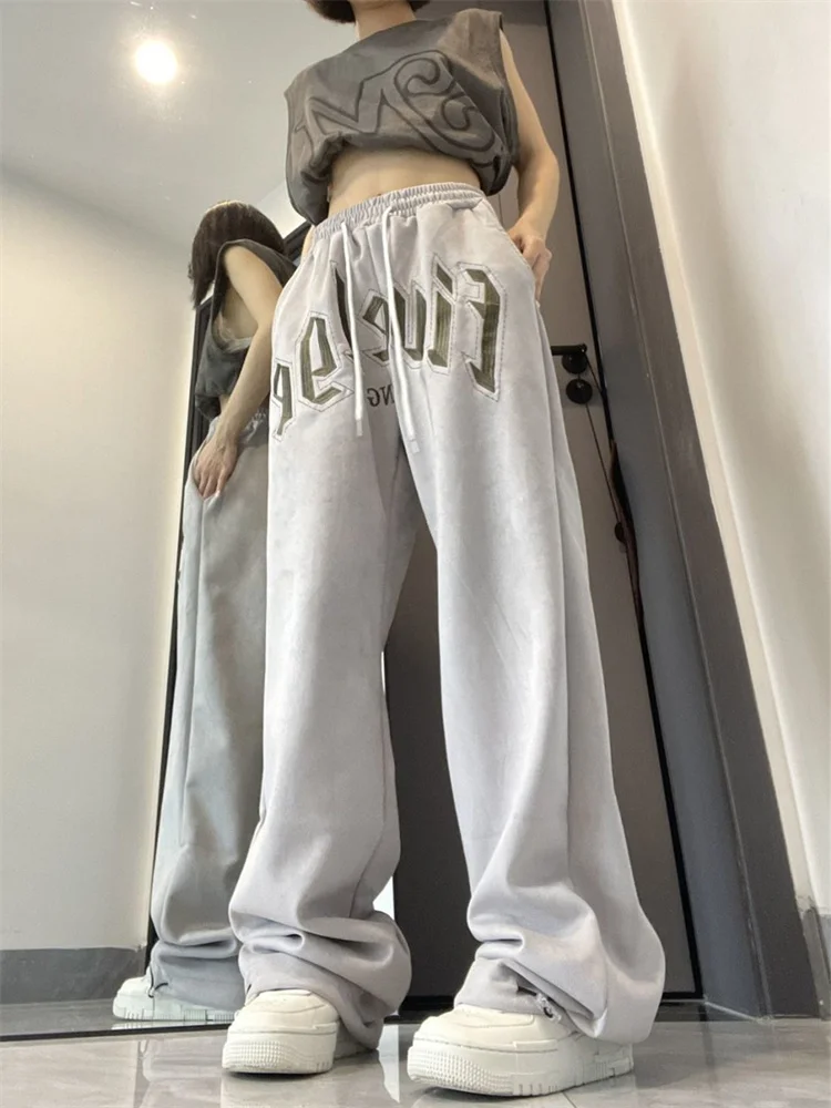 American spring fashion jogging pants Women's oversized letters embroidered  street wear black sports pants Y2K casual pants - AliExpress