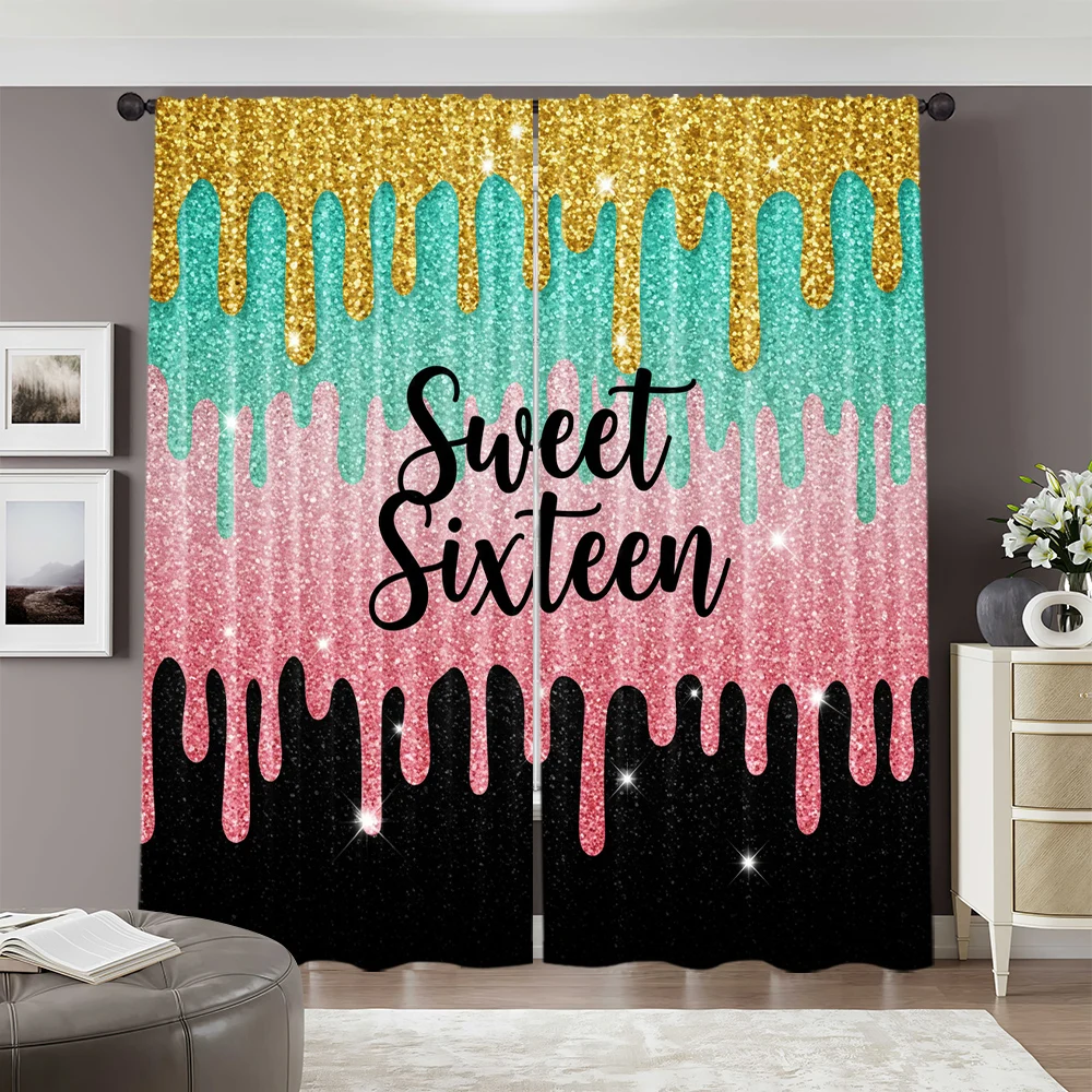 2pcs, spring summer Curtains Sweet sixteenth birthday Semi-Sheer Curtains Polyester Woven Room Decor for Living Room, Bedroom & 2