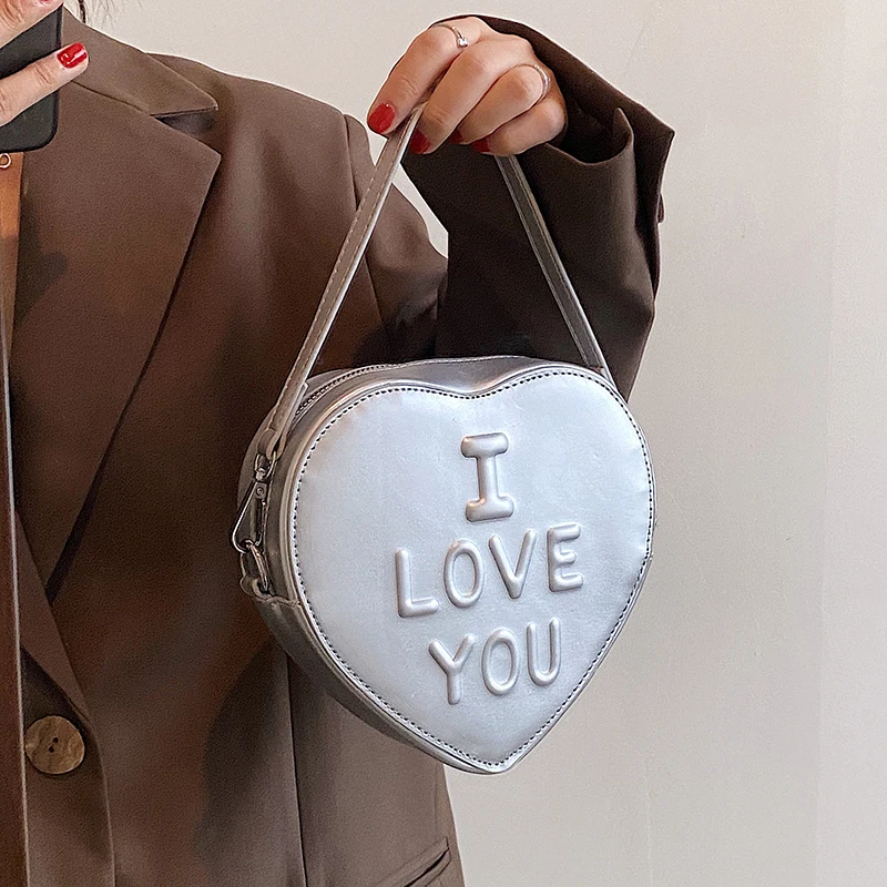 Cute Heart Shape Sling Bags with Shoulder Chain//Cross body Side