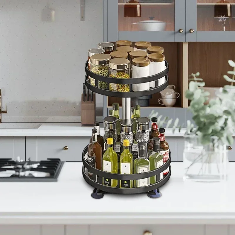 Rotating Spice Jar Glass Organizer Multifunctional Condiment Shelf Kitchen Salt Flavor Container Flavouring Tank Shelf