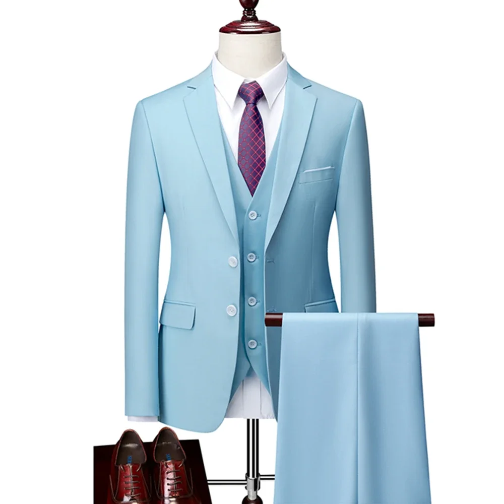 

3 Pcs Set Blazers Jacket Pants Vest / 2023 Fashion New Men Casual Boutique Business Solid Color Wedding Suit Dress Coat Trousers
