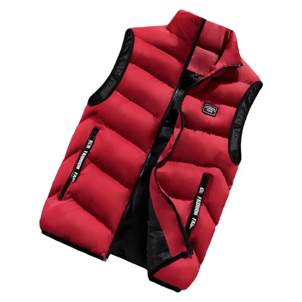 

Men Winter Vest Men's Winter Windproof Padded Vest with Stand Collar Zipper Closure Stylish Sleeveless Waistcoat for Warmth