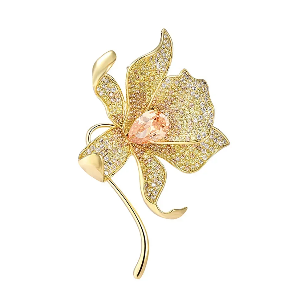 Light Luxury Brooches for Women Full Crystal Lily Brooch Pins Exquisite Flower Jewelry Women's Clothing Decoration Accessories