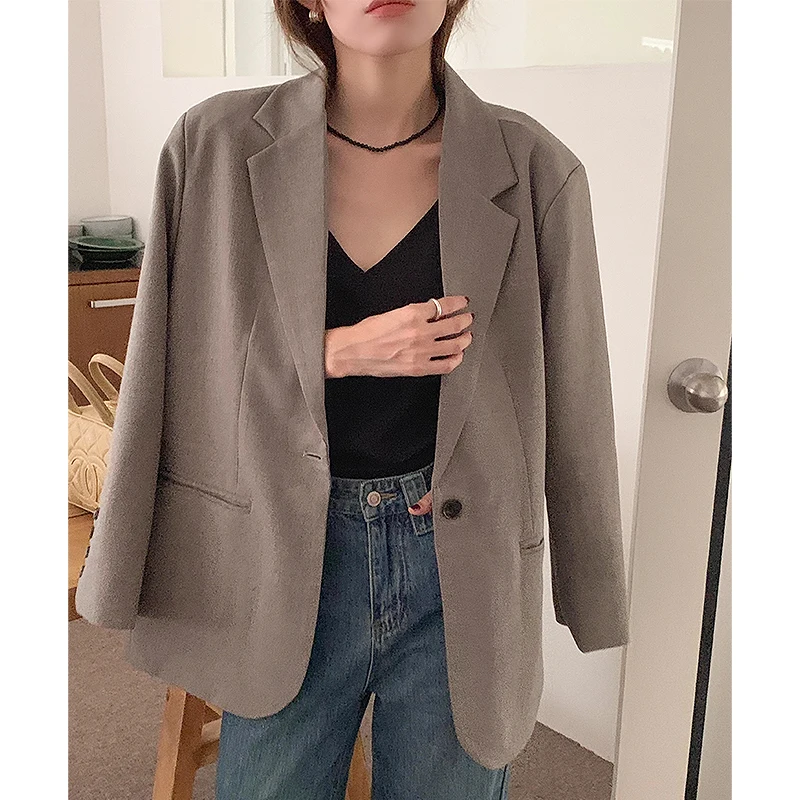 

Clothland Women Elegant Solid Formal Blazer Long Sleeve One Button Jacket Office Wear Fashion Coat CA886