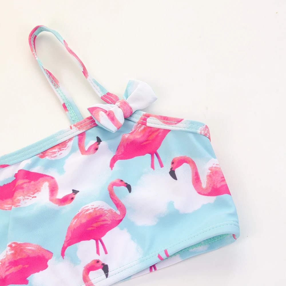 Girls Swimsuit Flamingo Print Bow Deco Girls Kids Swimsuit Swimwear Cute Stretchy Child Baby Kids Bikini Set Summer Surf Baby Biquini Infantil