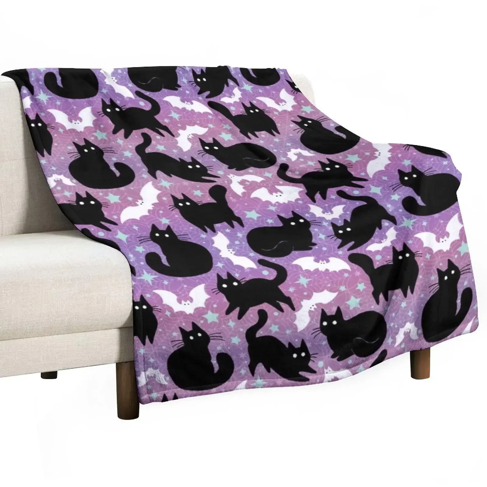 

Pastel Halloween with Black Cats Throw Blanket Decorative Beds Hairys Blankets