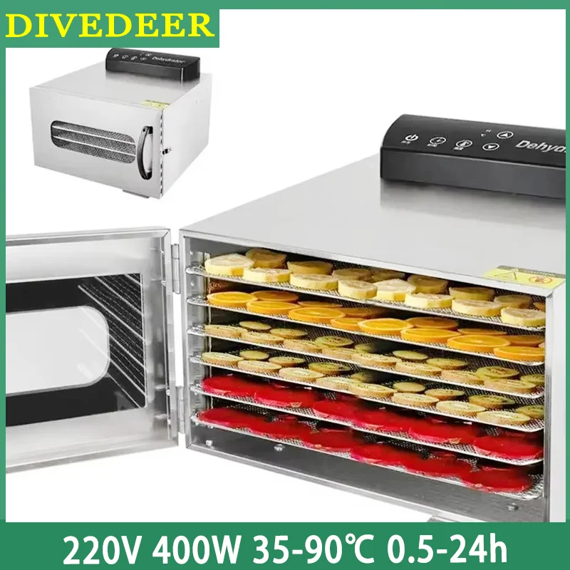 DIVEDEER 6 Tier Stainless Steel Fruit Dryer Food Dehydration Dryer Snacks Vegetables Dried Fruit Pulp Kitchen Equipment